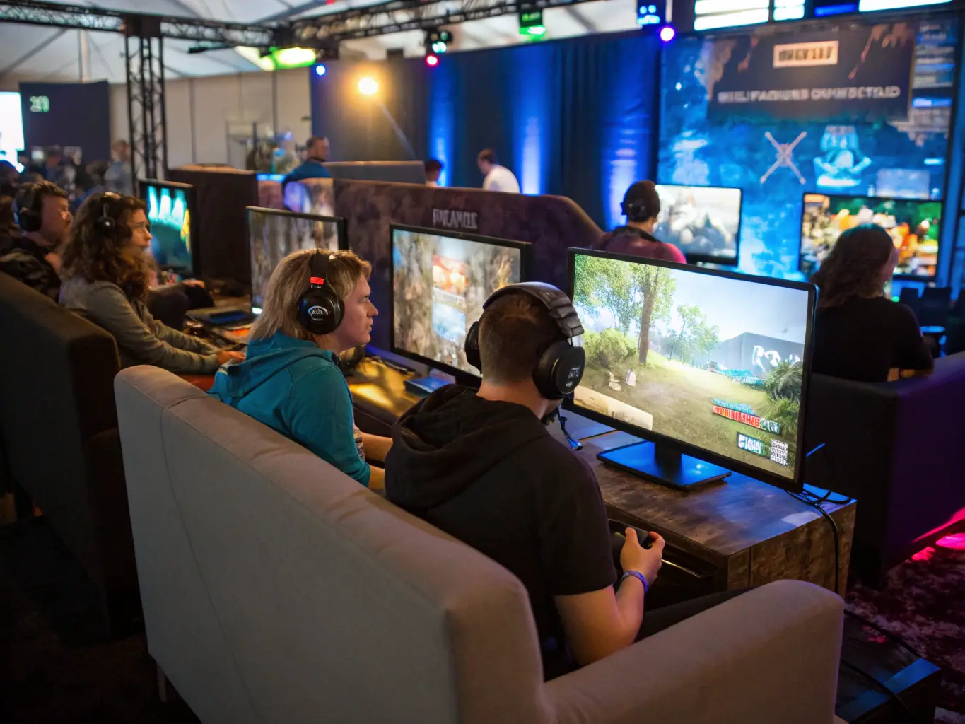 A photograph of ESPORT AGORA volunteers assisting at a community gaming event, showcasing the organization's commitment to accessibility and inclusion.